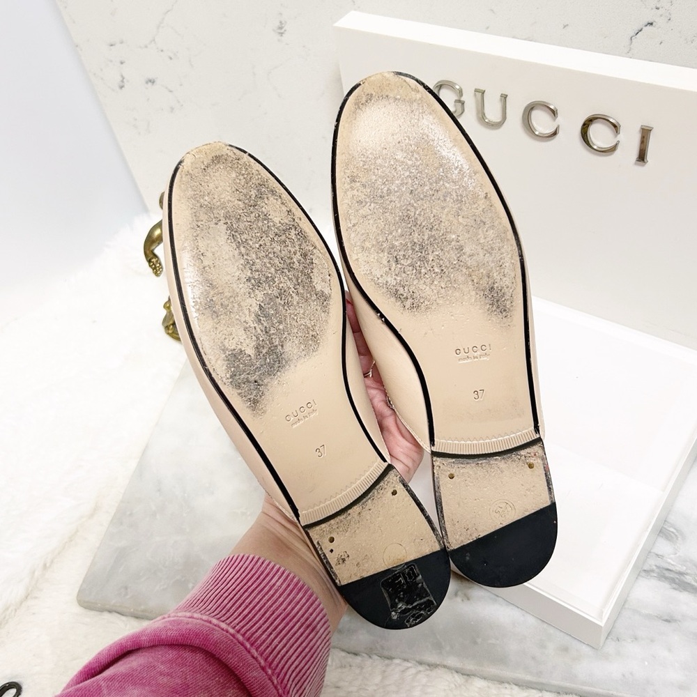 Authentic Gucci Cream / Pink Cat Embroidered Horsebit Leather Princetown Mules - Picture 11 of 14